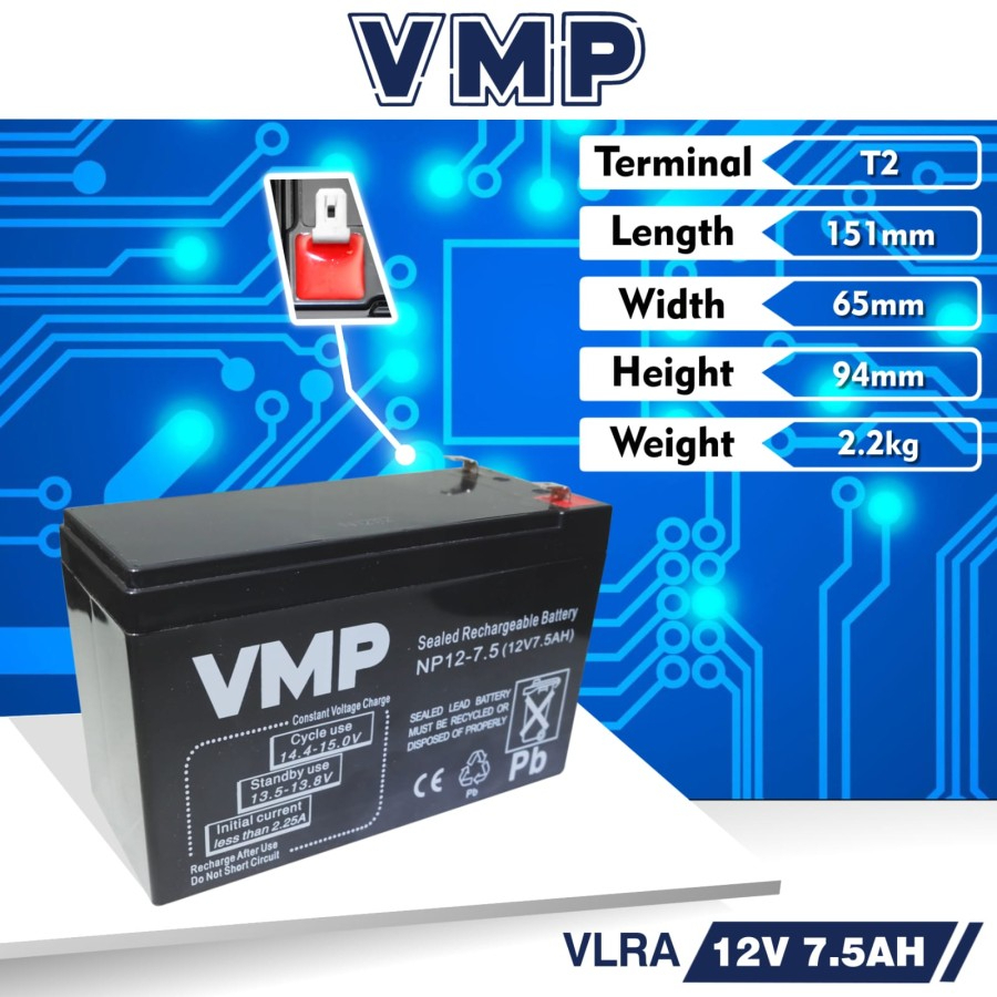 Aki UPS VMP 12V 7.5AH 7AH 7.2AH Baterai UPS Aki Kering Batere Battery VRLA