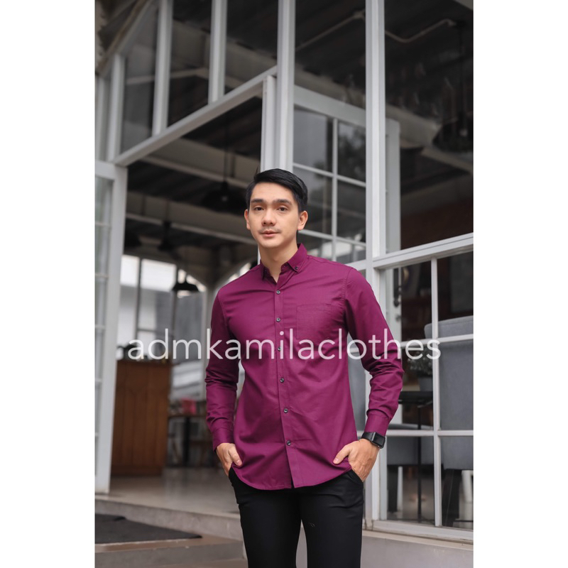 Kemeja pria cowok polos slimfit kasual basic HeM lengan panjang taro