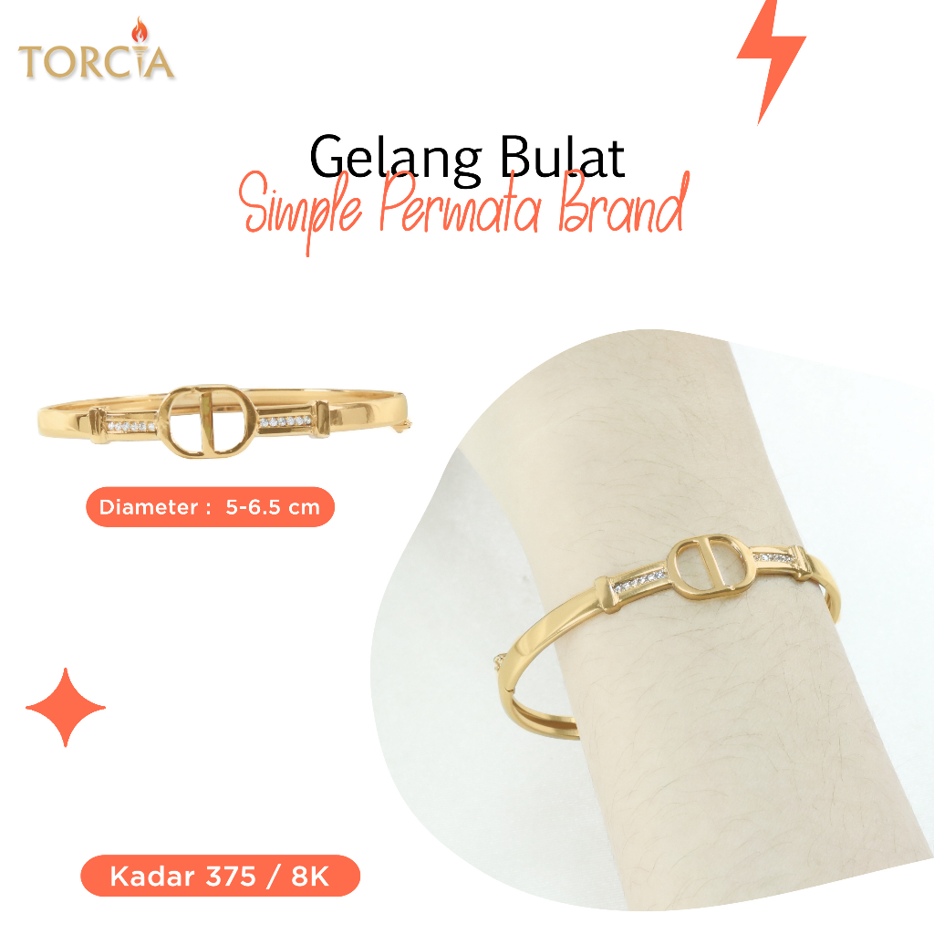 Gelang Bulat Emas Asli Simple Permata Brand Kadar 375 Torcia