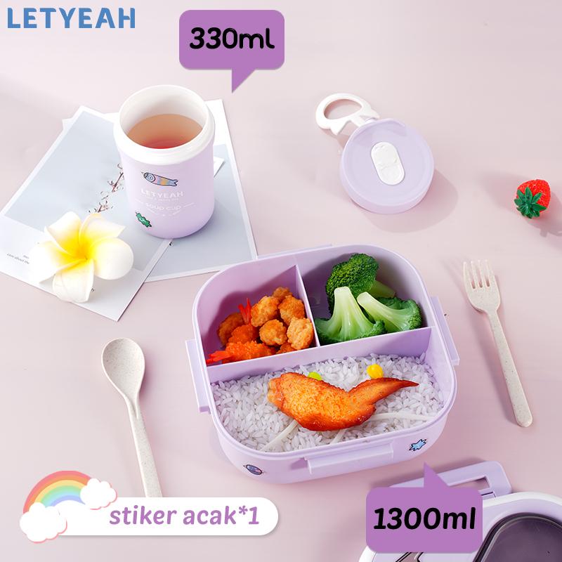 letyeah 1300ml Kotak bekal makan lunch box set /tempat makan anak set tas bekal /330ml cangkir sup /BPA free