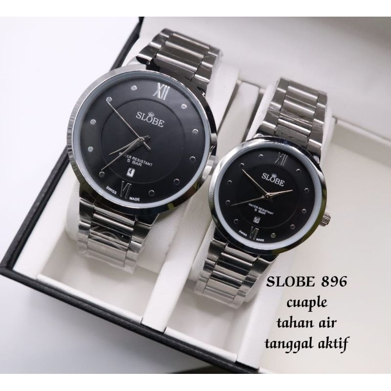 Jam Tangan Couple Original SLOBE9E /Jam Tangan Pasangan Anti Air Free Bok