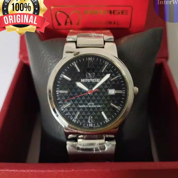 JAM TANGAN MIRAGE COWOK ORIGINAL WATER RESISTANT 3ATM-RANTAI-STAILESS-STEEL-TANGGAL-AKTIF