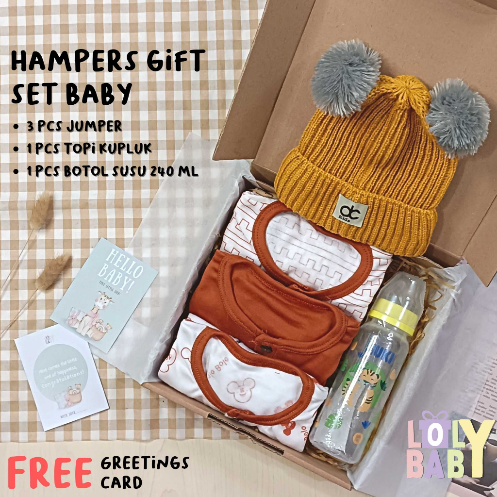 Hampers Baby Gift Set ( 22 cm ) 3 Pcs Jumper Bayi 1 Pcs Botol Susu 240 ML 1 Pcs Topi Kupluk Rajut LOLY BABY