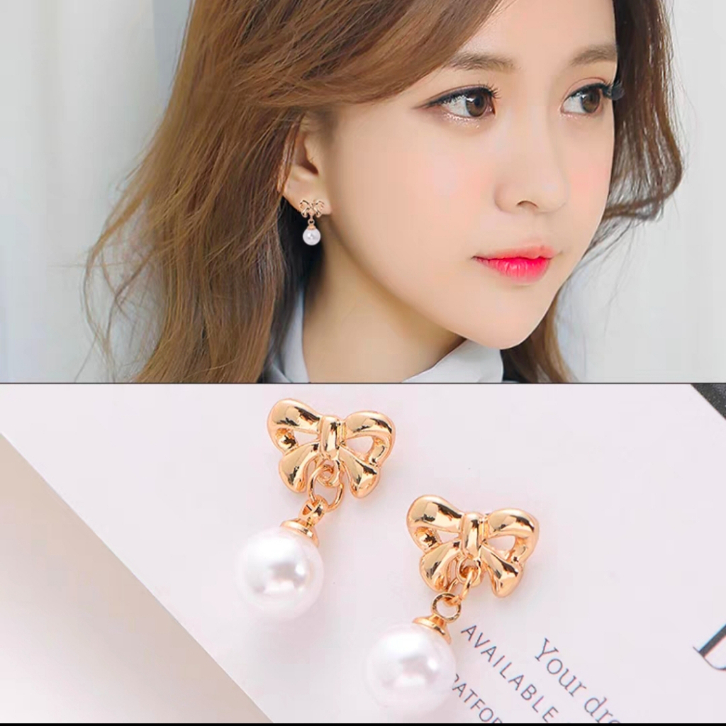 (Hello Girl)E12  Anting Wanita Terbaru Motif Bunga Pita Permata Import