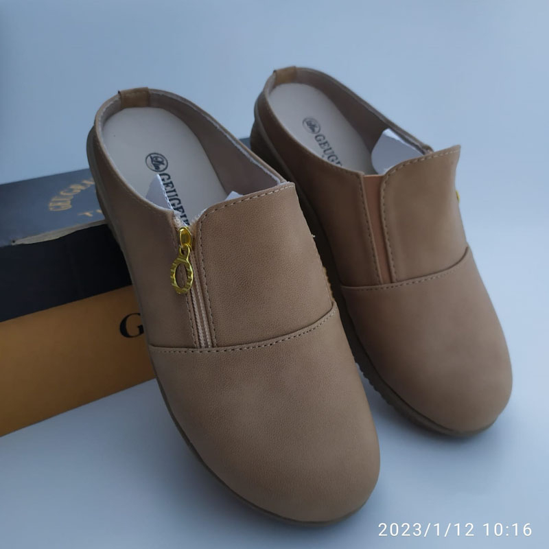 GEUGEUT - Sandal Sepatu / Bustong Wanita Sintetis Cream Murah Original Terbaru Kekinian