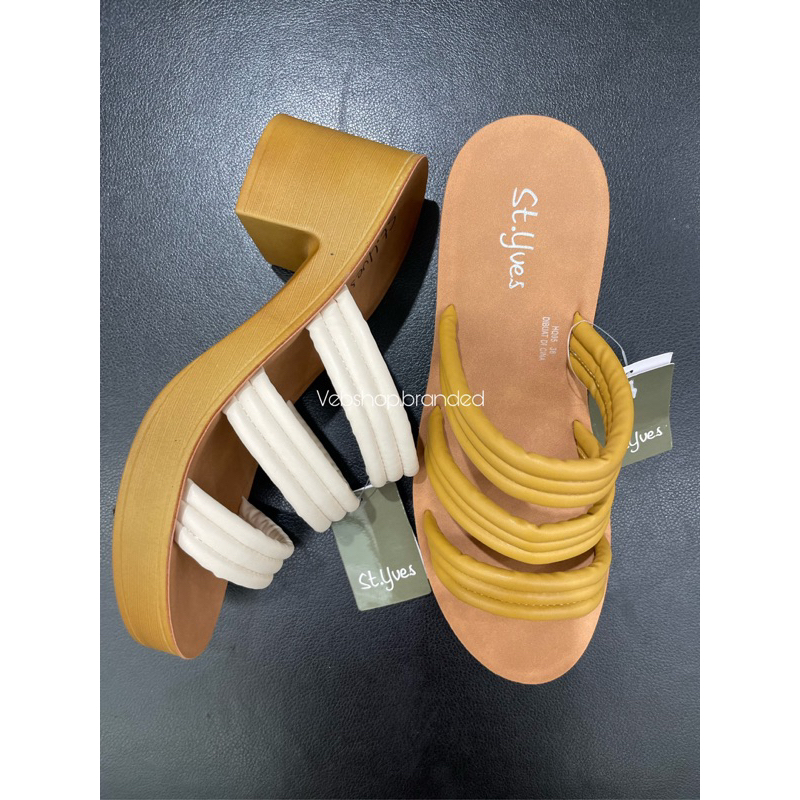 sandal slop heels wanita hak 7 cm triple strap brand ST YVES ori matahari dept store