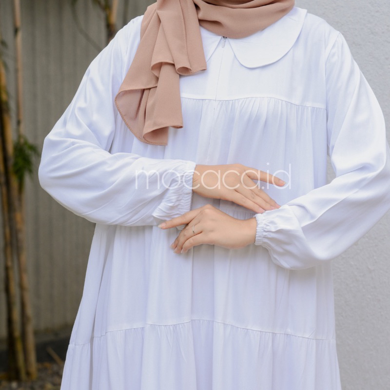 Midi Dress 5 Susun Busui Kerah Collar - putih bersih pure white