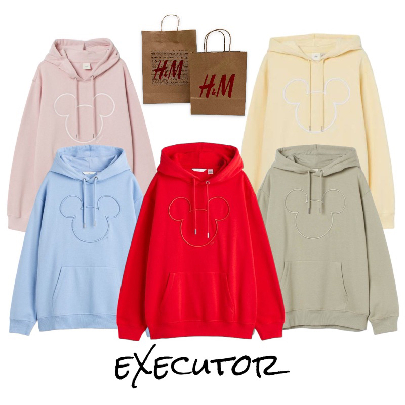 ( 8.8 ) Hoodie H&amp;M Wanita Mickey Bordir, Flecee Katun Lembut Tebal, Free Papperbag