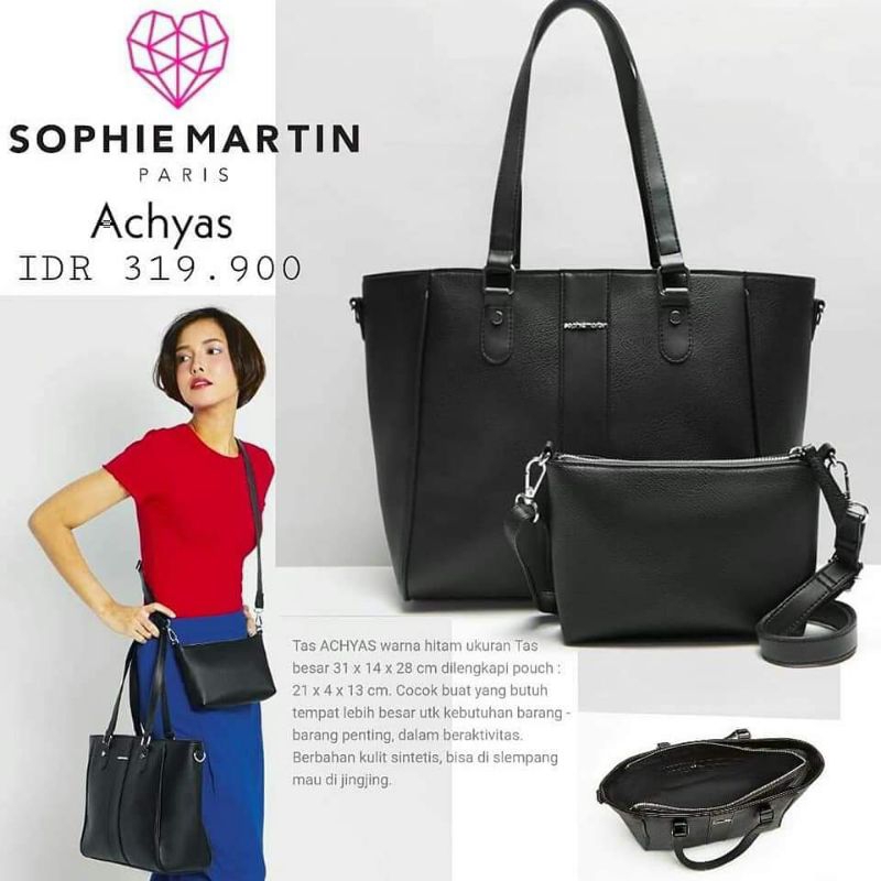 Tas achyas sophie martin / tas 2in1 besar hitam
