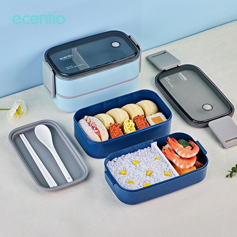 ecentio 1600ml double layers kotak makan dengan sendok garpu anti bocor lunch box tempat makan kotak bekal
