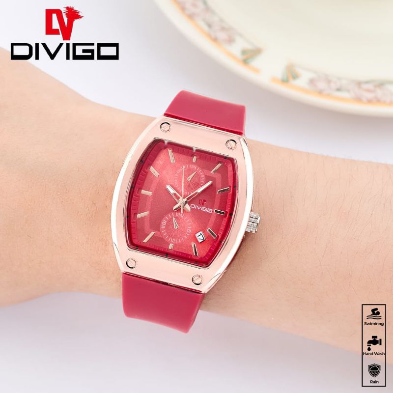 (Terima Cod)Jam Tangan Wanita Divigo Crono Variasi Tanggal Aktif Strap Rubber/Karet(Dikirim Dari Jakarta)Murah Top1)