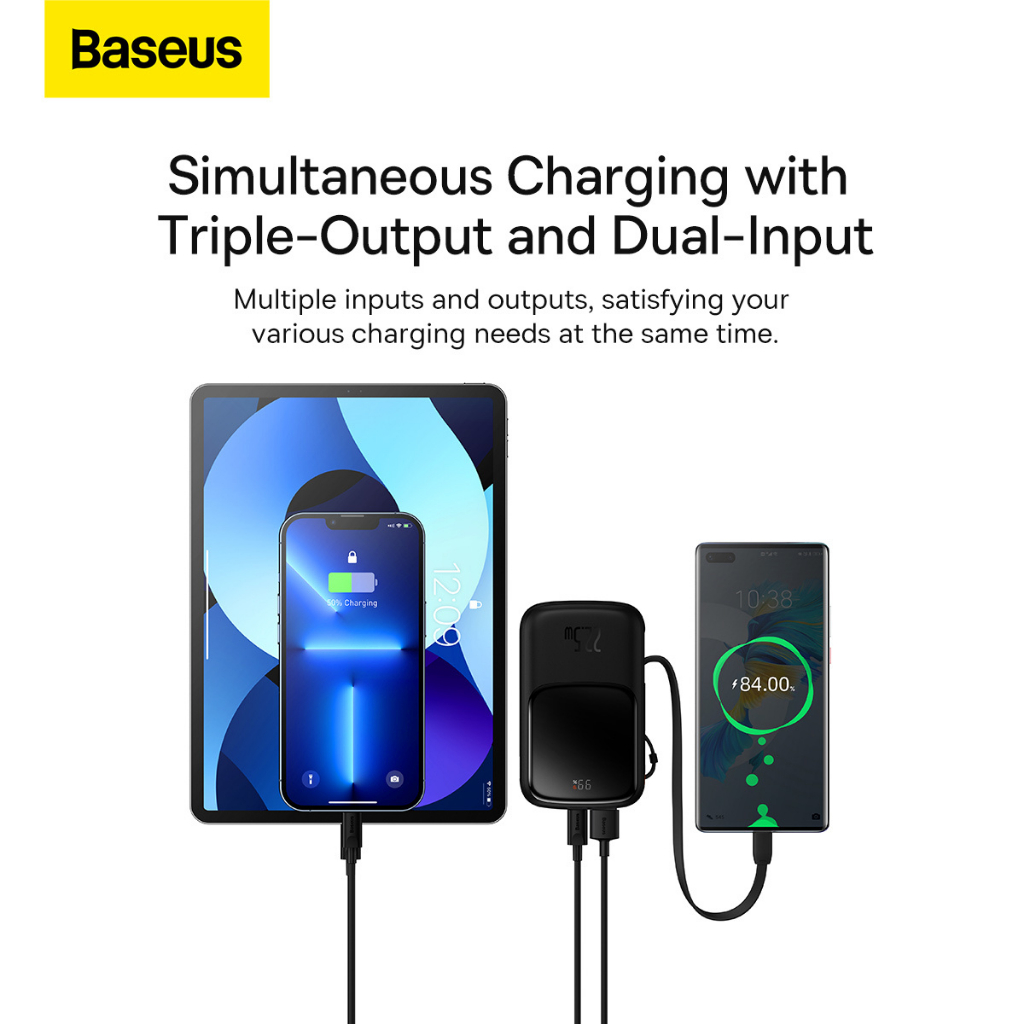 Baseus Original Powerbank QPOW PRO 10000mAh 22.5W with TYPE C Cable Digital Display 3A 5A Fast Charging PD Quick Charge Portable Power Bank 1000 mAh