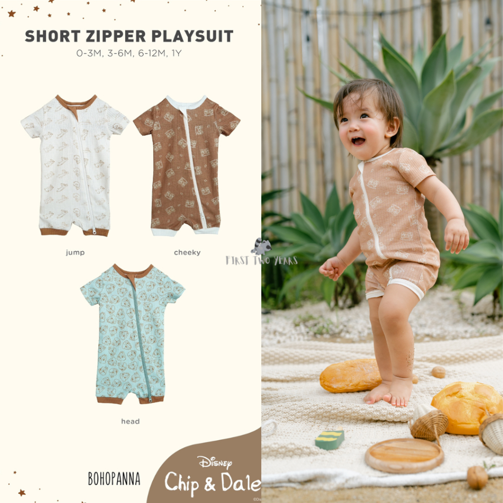 Bohopanna - Short Zipper Playsuit Disney Chip and Dale / Romper Anak Unisex