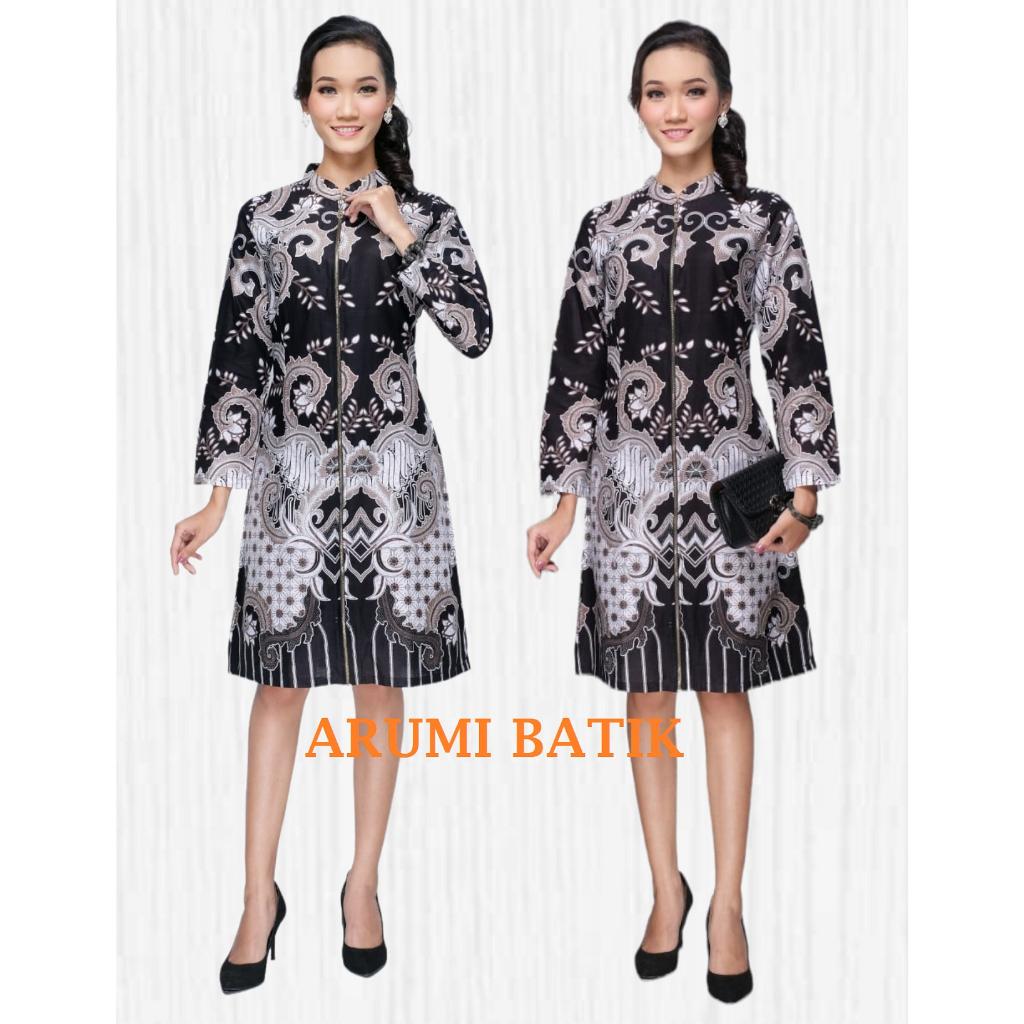 Dress Batik Wanita Baju Seragam Formal Kantor Kerja 3112 Hitam Putih