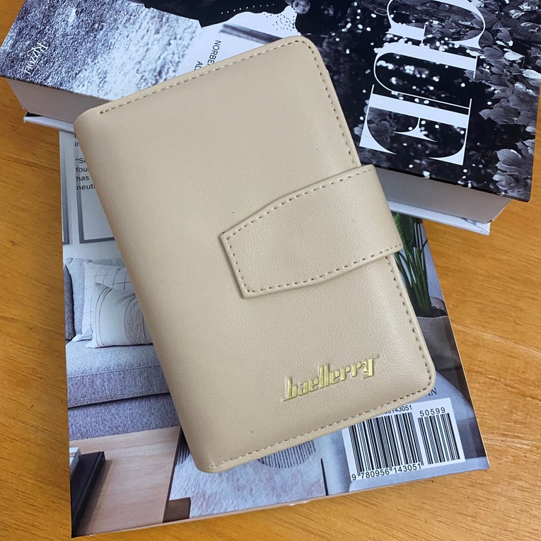 DOMPET LIPAT BAELLEKKU WANITA ORIGINAL KULIT PU 4 SLOT KARTU BERDIRI AMELBAGHOME-Cream