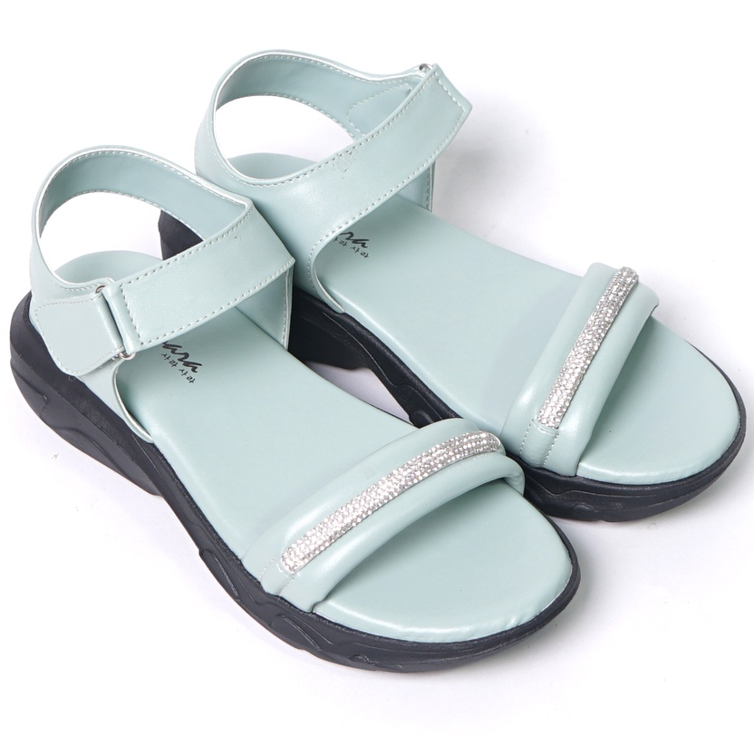 SARASARA YUK - MAYA Sepatu Sandal Wanita Size 36 - 40 Sendal Wedges Sara Model Blink Tali Strap Belakang Hak Tinggi Sole 4cm Sandal Gunung Velcro 37 38 39 Warna Green Hijau Belleza Kekinian Premium Terbaru Shoes Ori Original Mall Official Store