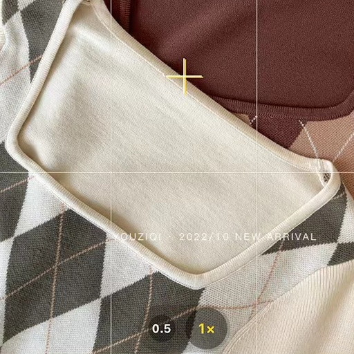 Square Neck Sweater Rajut Kotak Kotak Wanita Lengan Panjang