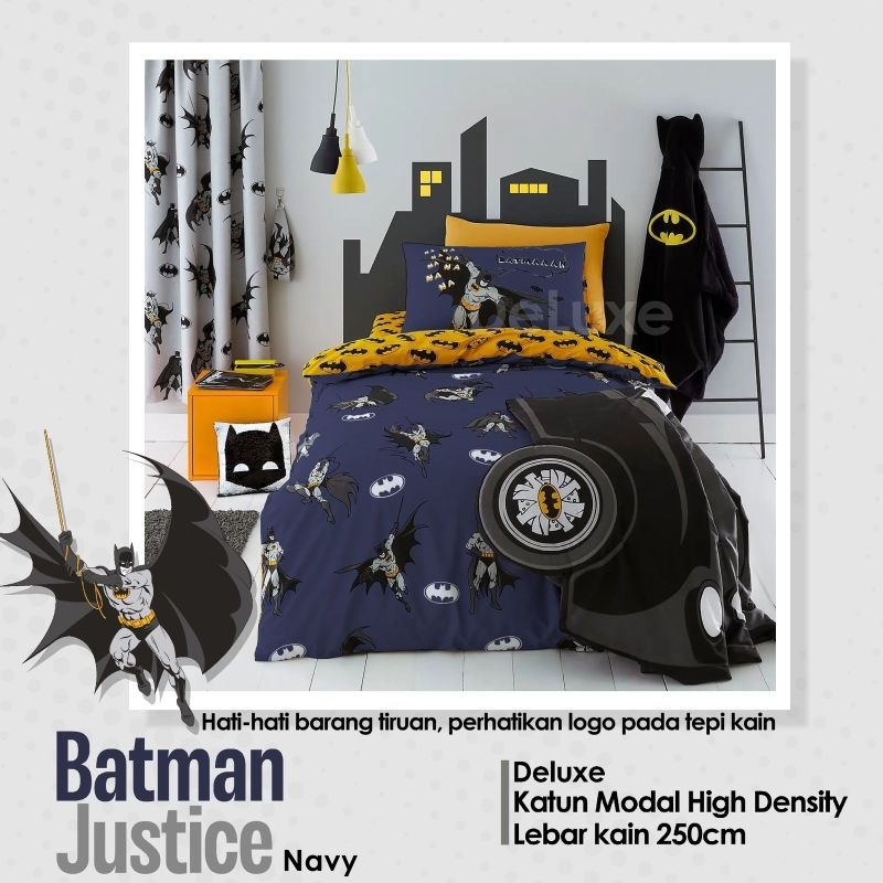 Katun Lokal Original Grade 1 kain Sprei meteran bahan Beverly Deluxe motif Batman Justice