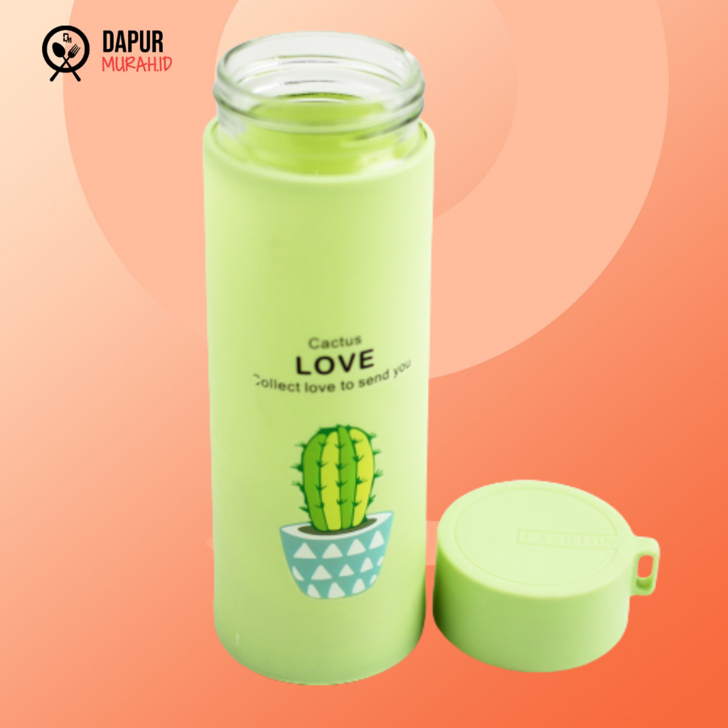 DM - Botol Thermos Kaca 400 ml anti panas - Motif Kaktus Warna