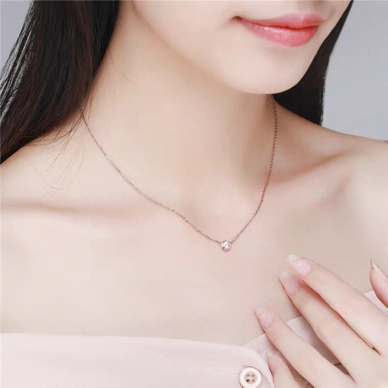 Kalung Titanium Single Diamond Rosegold Korea Fashion Style Simple