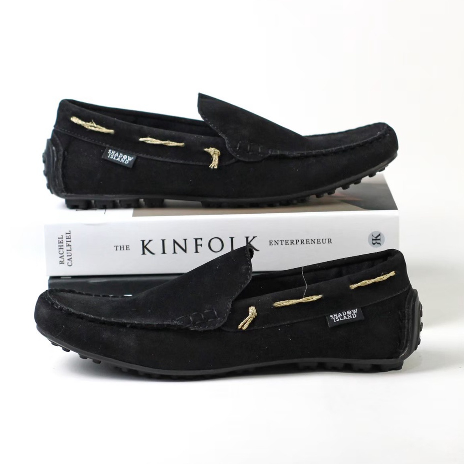 MORGAN BLACK - Sepatu Loafer Pria Kasual Original Suede Kulit Kuliah Kerja Kantor Sepatu Slip on Casual