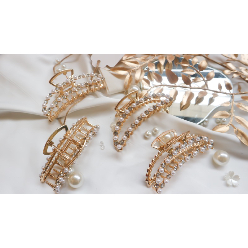 Everylooks - Hairclaw Korea Eksklusif | Jedai | Jepit Rambut Besi Mutiara Gold bentuk sabit