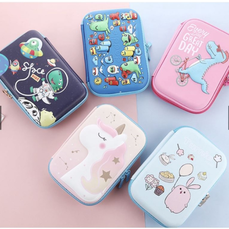 Tempat Pensil 3D Timbul Anak Karakter Motif Lucu Bahan EVA Waterproof / Kotak Pensil Anak Sekolah Silikon Alat Tulis