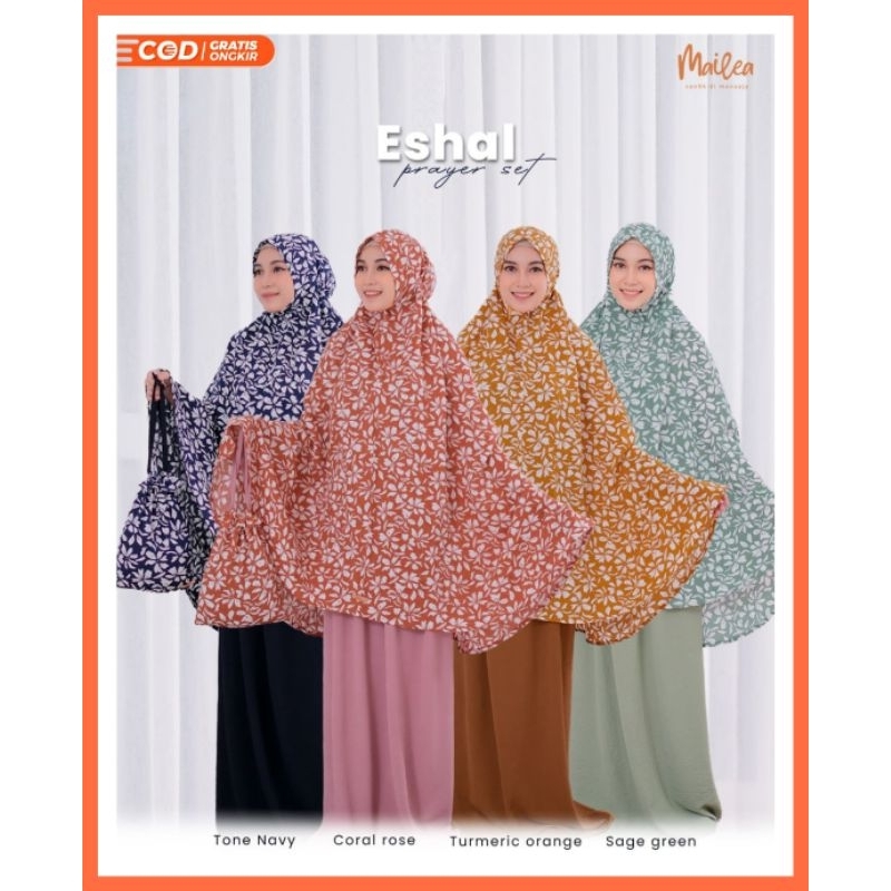 Eshal Prayer Set by Mailea Mukena Crinkle Airflow Motif Bunga Mix Polos