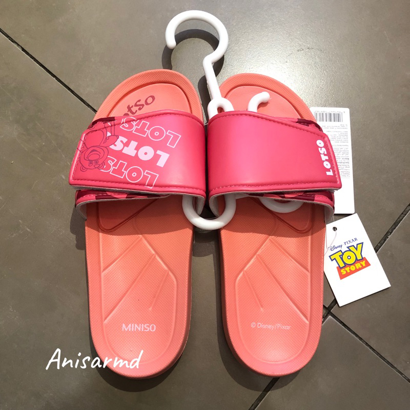 toy story collection women's fashion slippers / lotso miniso / sandal selop miniso / sandal lotso