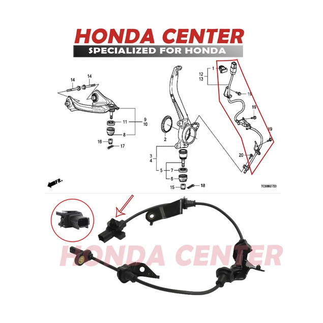 sensor kabel abs rem depan kiri honda accord cp2 2008 2009 2010 2011 2012