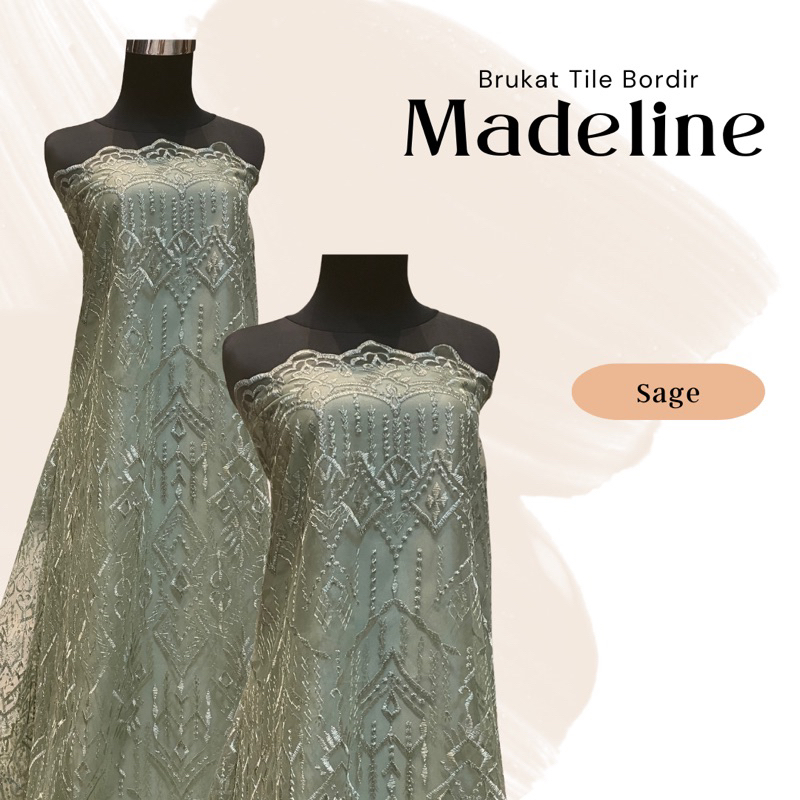 Kain Bahan Kebaya Gaun Pengantin Brokat Brukat Tile Bordir Etnik Madeline Warna Hijau Sage Green