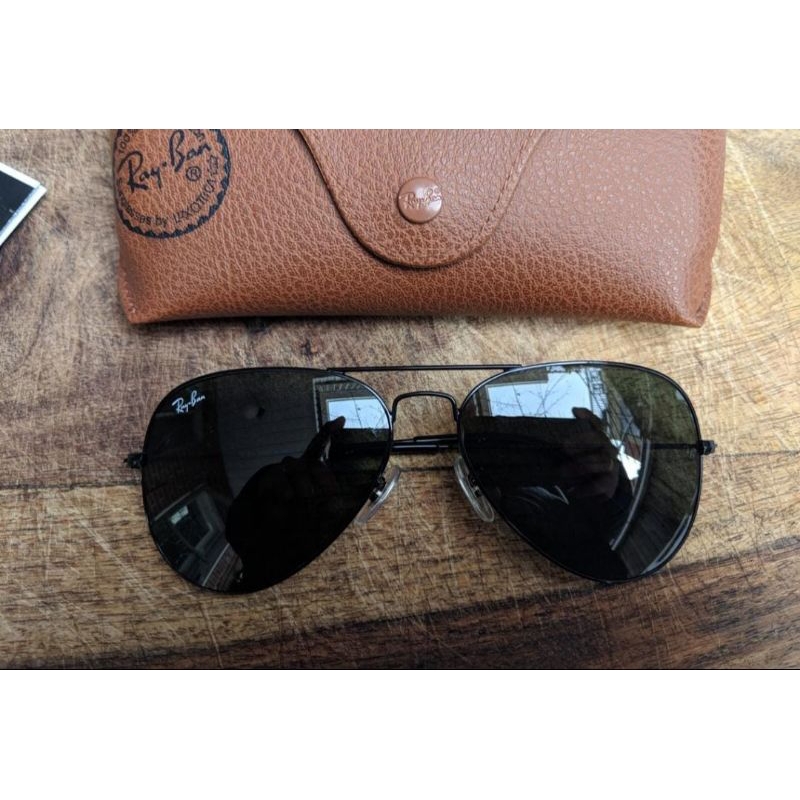 Rayban Aviator 3026 full black lensa kaca original  fullset