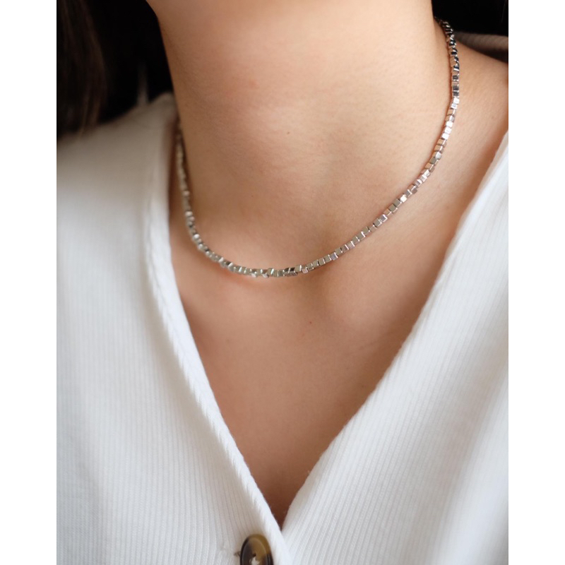 Ark.co - Argent Wire Brambles ; Brittle Unisex Necklace kalung silver cube rantai minimalis