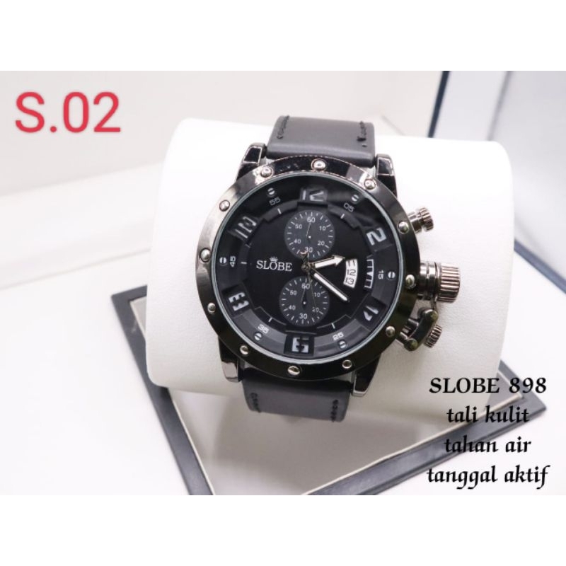 Beli 1 Gratis 1!! Jam Tangan Pria original SLOBE 898 | Jam Tangan cowok Kulit Harga Promo Terkeren