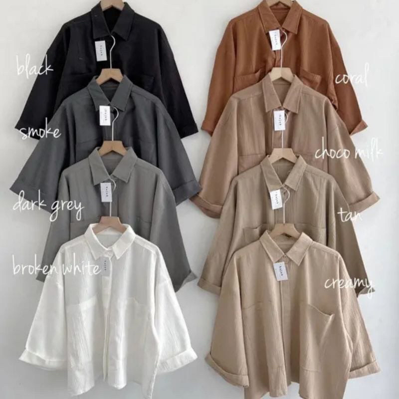 Tamstore Blouse Kemeja Wanita Linen Crinkle Oversize LD 130