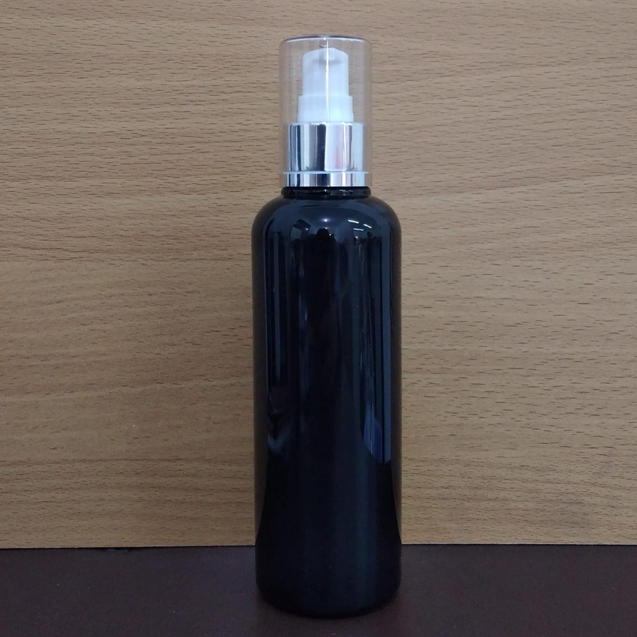 Botol Plastik PET 250ml BR Hitam Tutup Pump Treatment Full Cap Neck