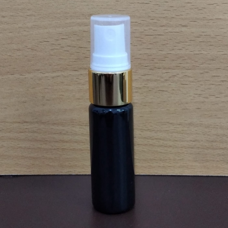 Botol plastik PET 20ml BR hitam tutup spray gold