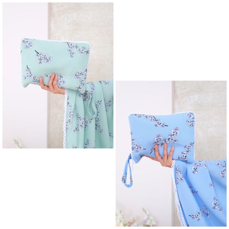 Mukena Rayon Motif ORI Zlatra Signature Sakura Blossom Series (Mint,Blue)