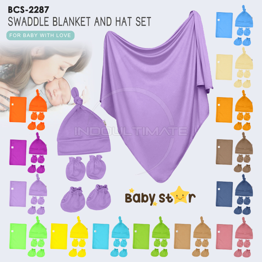 4in1 BABY STAR Bedong Bayi + Topi Kupluk Bayi + Sarung Tangan Kaki Bayi Perlengkapan bayi baru lahir Kain Selimut Bayi Kain Bedongan bayi BCS-2287 Alas Tidur Bayi Selimut Tidur Bayi Baby Hat Topi Kuncir Bayi Perlengkapan Baby Newborn Hampers