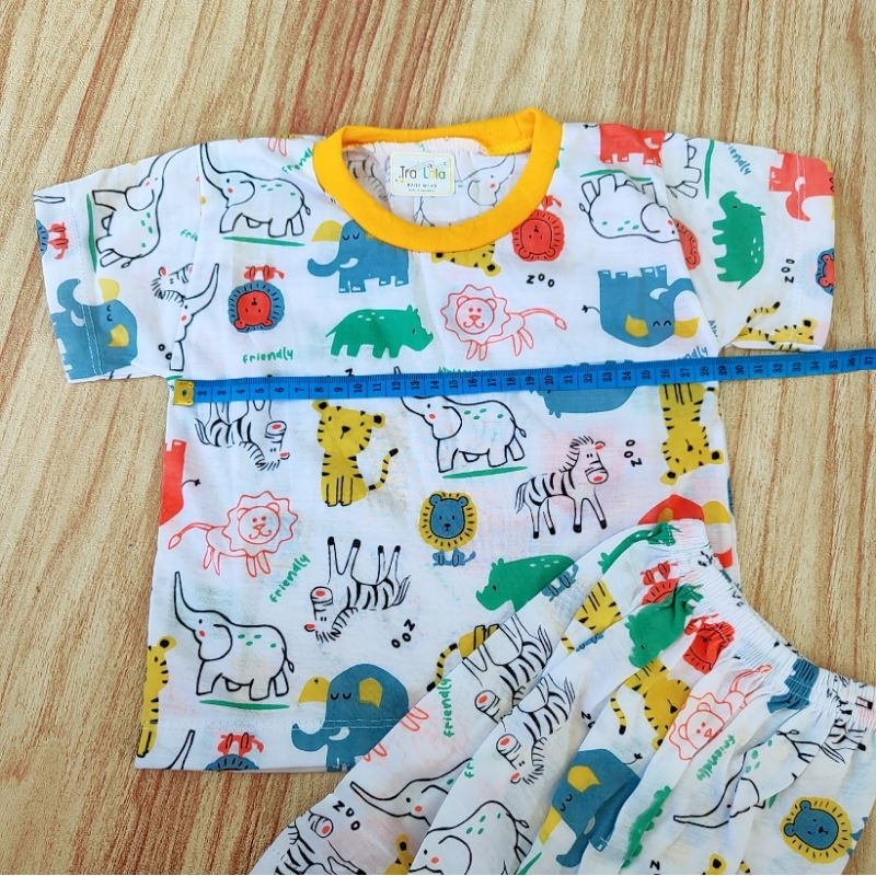 Tralala PRINTING setelan baju celana pendek anak warna motif mobil, animal hewan murah