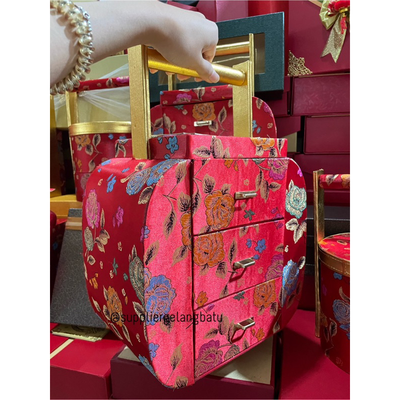 Box Kue Imlek isi 3 stoples 500gram model gentong rejeki motif cheongsam bunga