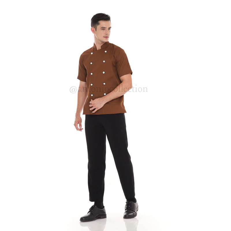 Baju Koki / Chef Jacket Coklat Lengan Pendek