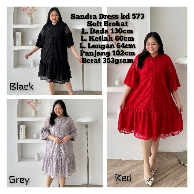 JUMBO DRESS PESTA WANITA SOFT BROKAT FURING SANDRA FIT LD 130