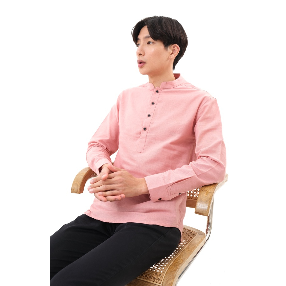 SANVANINA Kemeja Kurta Koko Shanghai Pria Slim Fit Lengan Panjang Salmon Peach - E-1411L