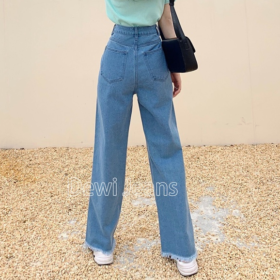 BISA COD J28 Celana Panjang HW Kulot Jeans Boyfriend Jeans Korea Jeans Lurus Celana  Mengepel celana Jeans Impor