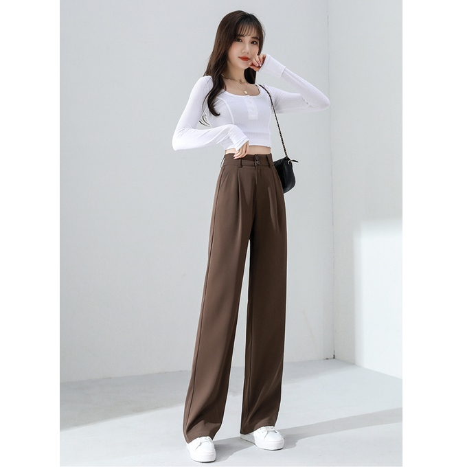 Warna Coklat Highwaist Loose Celana Setelan Wanita korean (S-XXL)