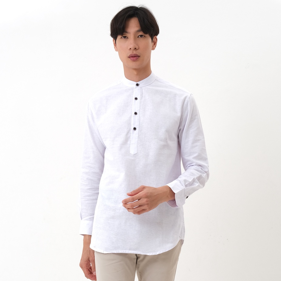 SANVANINA Baju Koko Polos Casual Long Shanghai Koko White E-1411I