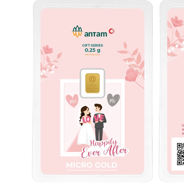 KADO PERNIKAHAN INTERNATIOINAL MICRO GOLD EMAS ANTAM HARTADINATA 0.25 GRAM HAPPY WEDDING INTERNASION