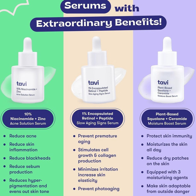 Tavi Serum Series 30ML Acne Solution Moisture Boost Slow Aging / Perawatan Wajah Normal Berminyak Berjerawat Anti Aging