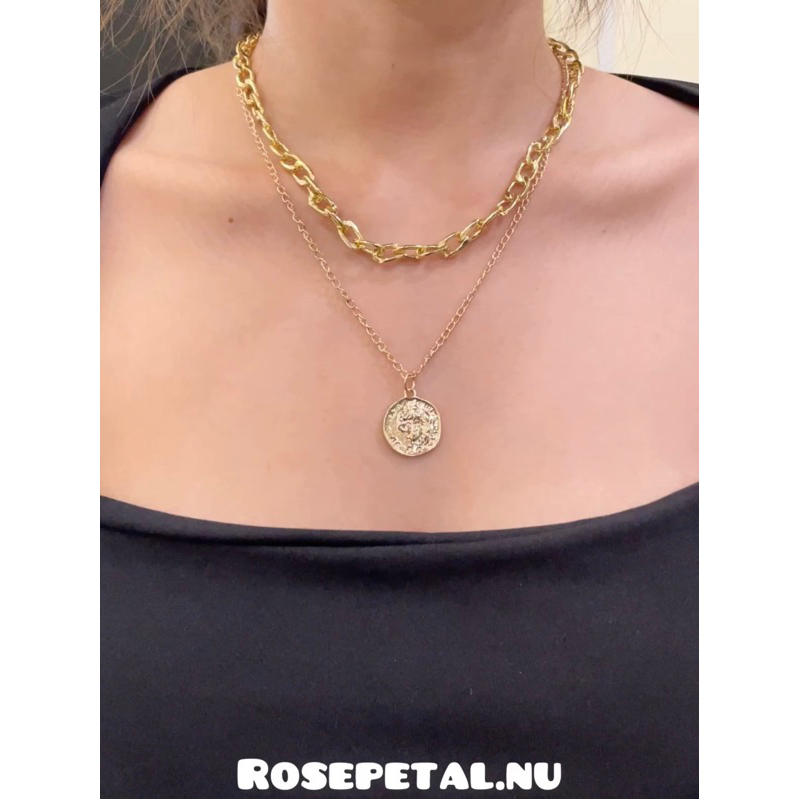 kalung rantai koin 2 layer / kalung chain gold korea